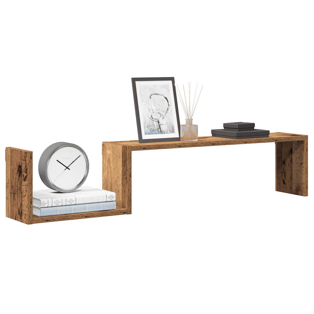 Wandschappen 2 st 100x15x20 cm bewerkt hout oud houtkleurig is nu te koop bij PeponiXL, paradijselijk wonen!