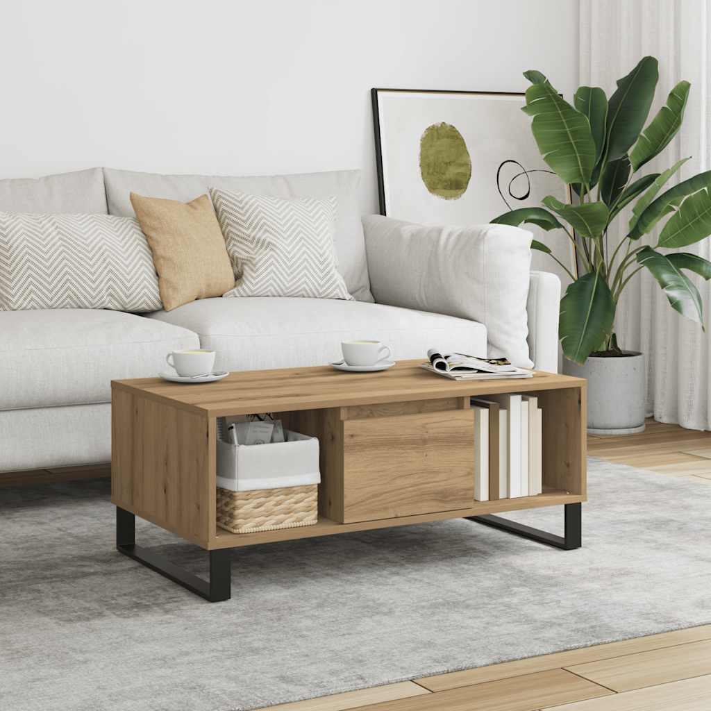 Salontafel 90x50x36,5 cm bewerkt hout artisanaal eikenkleurig is nu te koop bij PeponiXL, paradijselijk wonen!
