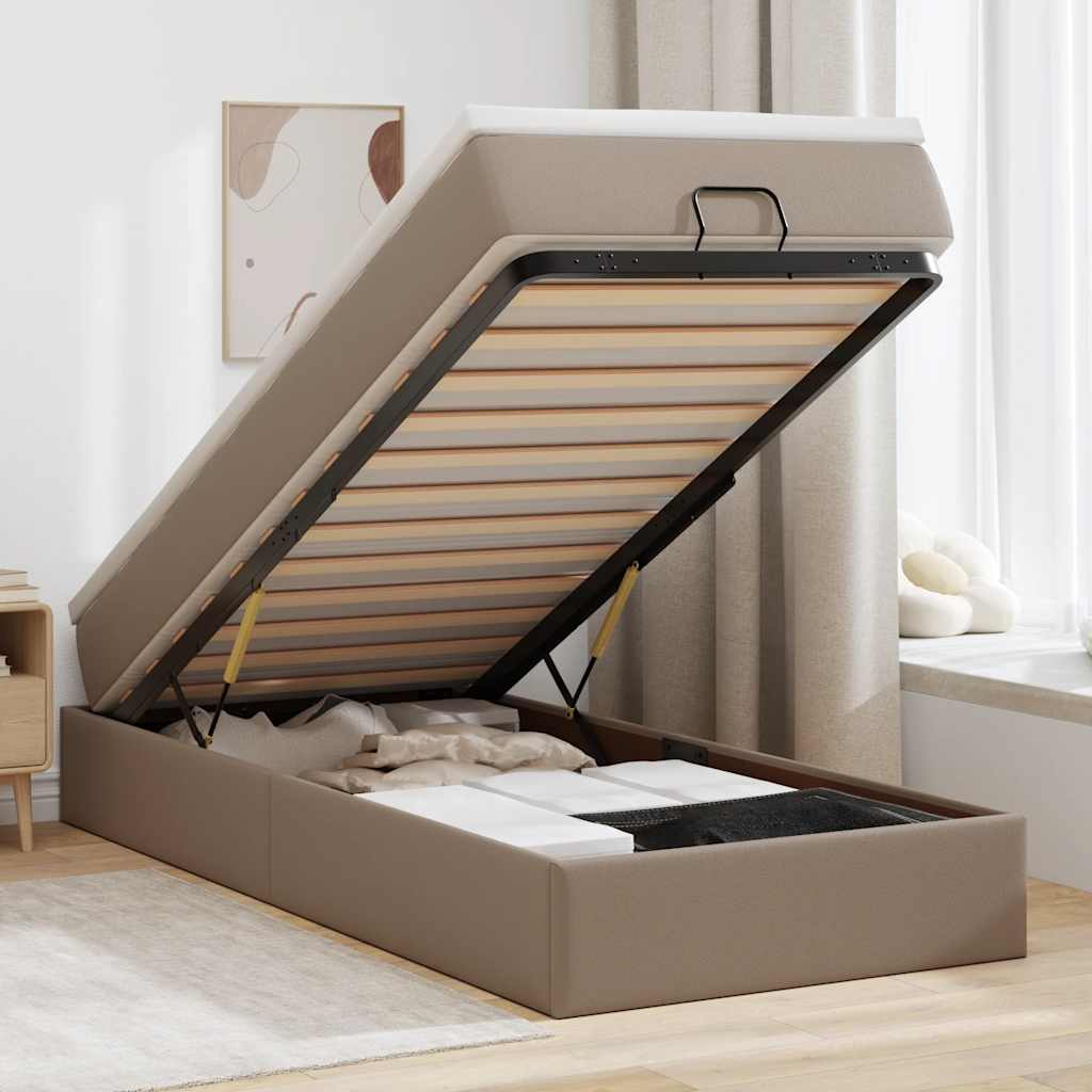 Ottoman bed met matras 100x200cm kunstleer cappuccinokleurig is nu te koop bij PeponiXL, paradijselijk wonen!