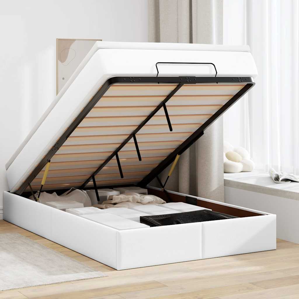 Ottoman bed met matras 120x190 cm kunstleer wit is nu te koop bij PeponiXL, paradijselijk wonen!