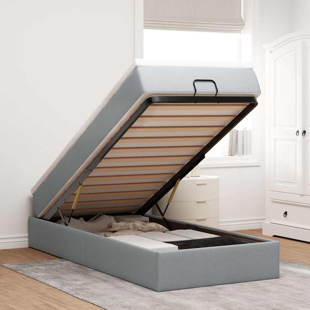 Ottoman bed met matras 90x200cm stof lichtgrijs is nu te koop bij PeponiXL, paradijselijk wonen!
