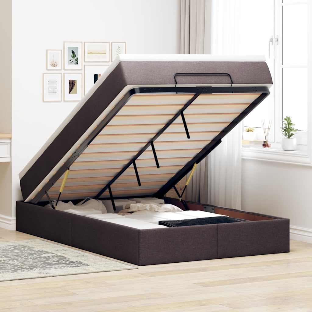 Ottoman bed met matras 120x200cm stof donkerbruin is nu te koop bij PeponiXL, paradijselijk wonen!