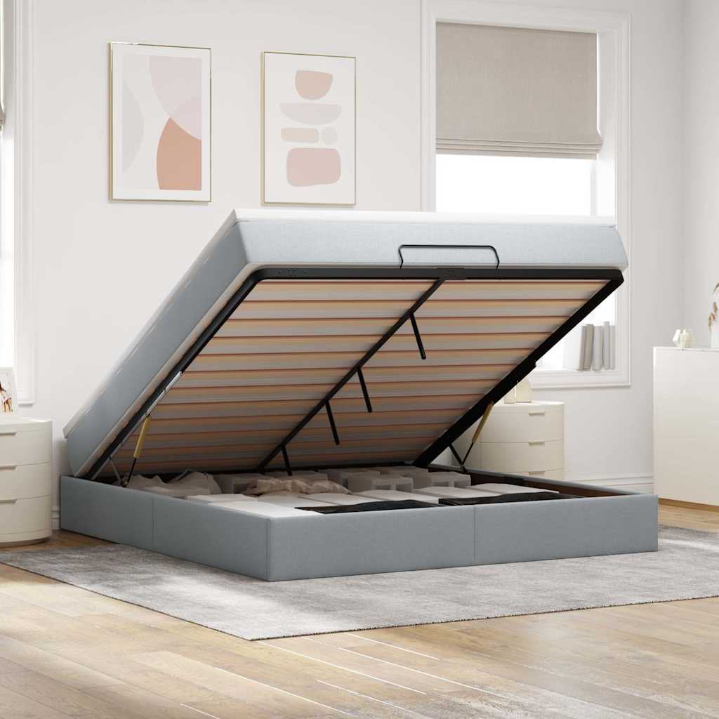 Ottoman bed met matras 160x200cm stof lichtgrijs is nu te koop bij PeponiXL, paradijselijk wonen!