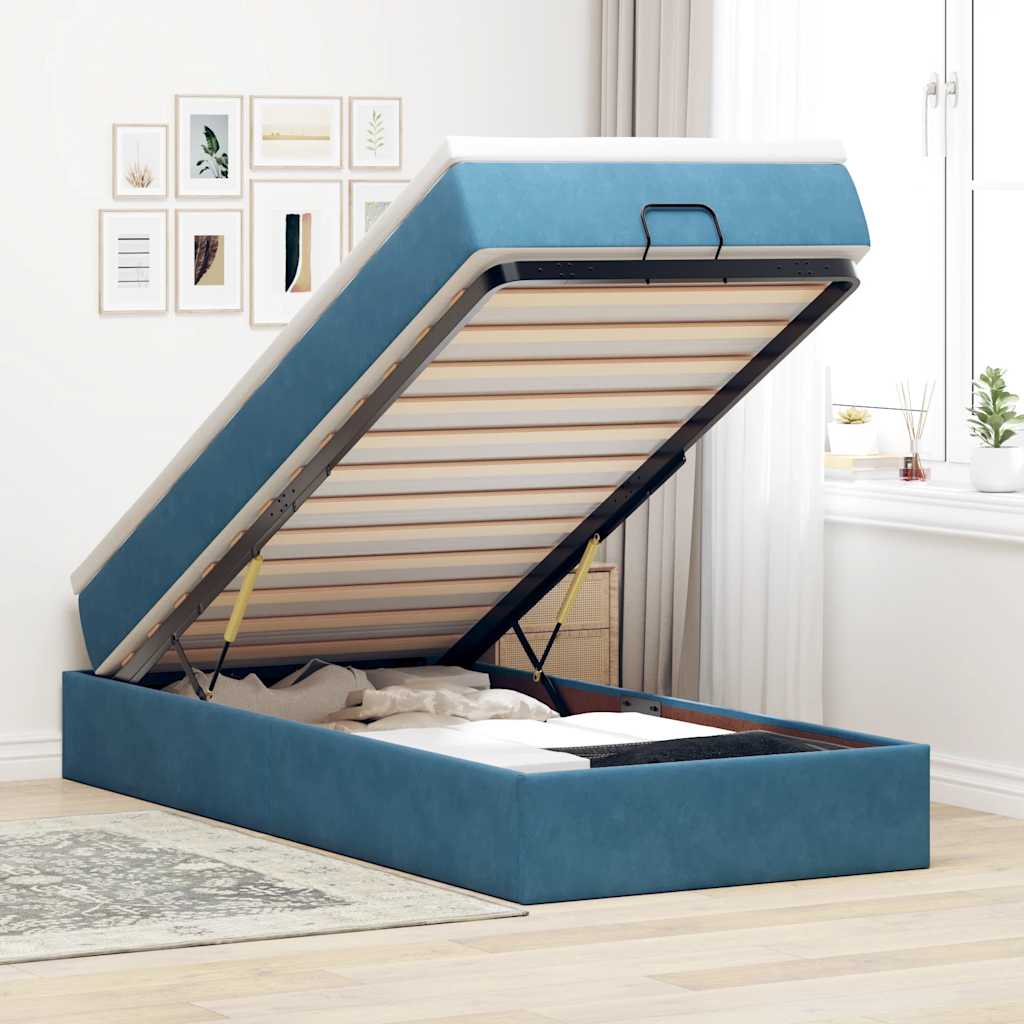 Ottoman bed met matras 90x200cm fluweel donkerblauw is nu te koop bij PeponiXL, paradijselijk wonen!