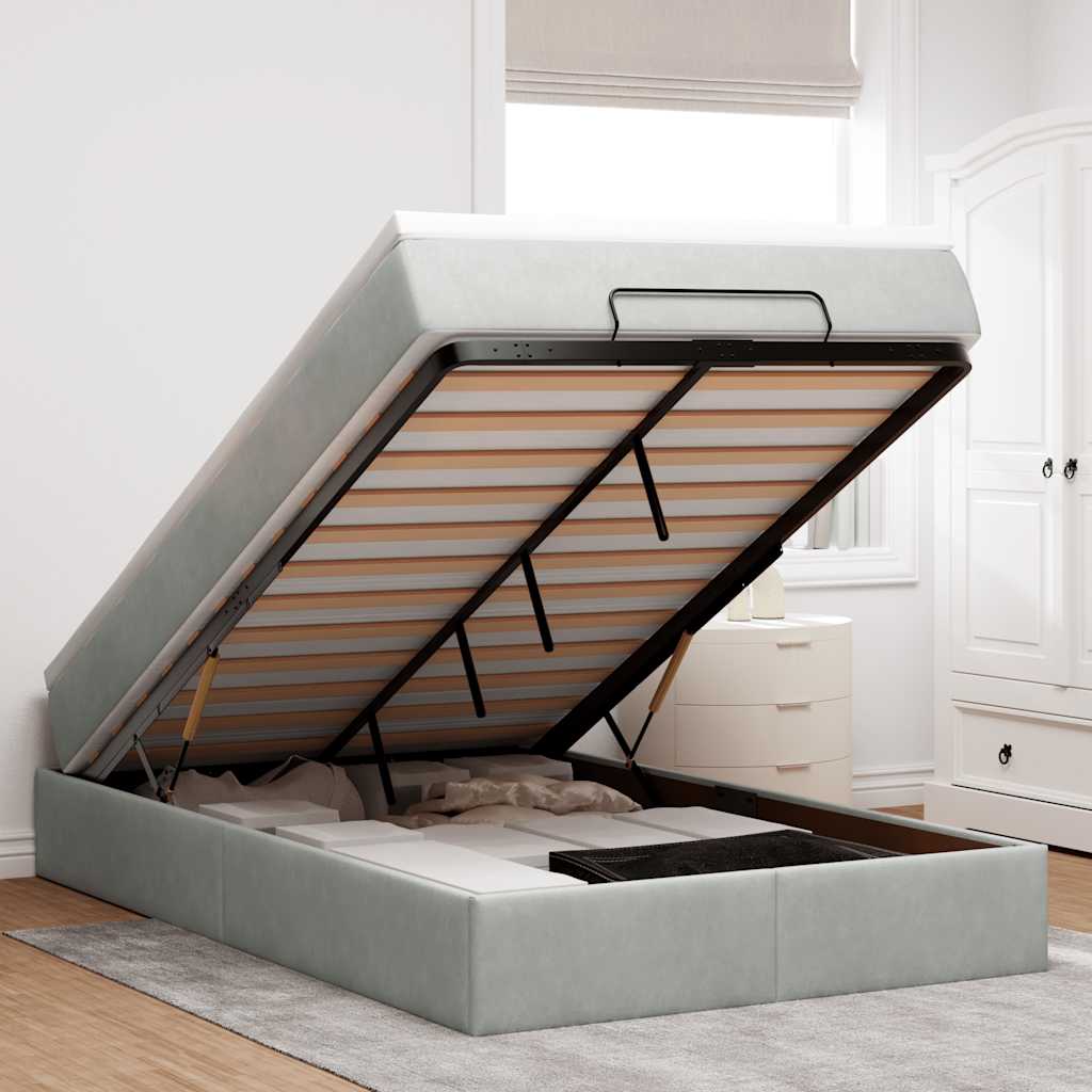 Ottoman bed met matras 120x200 cm fluweel lichtgrijs is nu te koop bij PeponiXL, paradijselijk wonen!