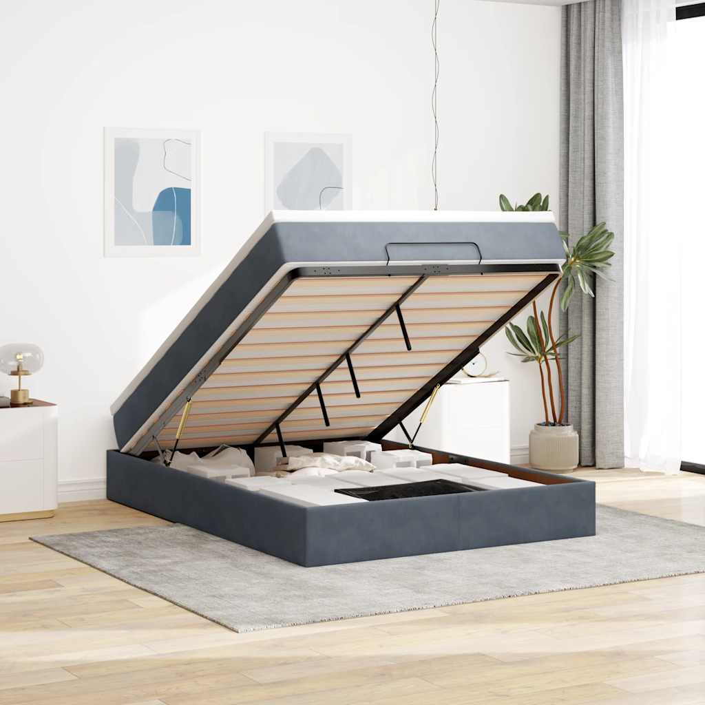 Ottoman bed met matras 140x190cm fluweel donkergrijs is nu te koop bij PeponiXL, paradijselijk wonen!