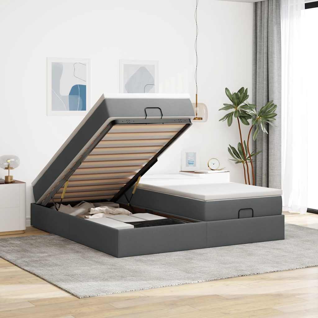 Ottoman bed met matrassen 180x200cm stof donkergrijs is nu te koop bij PeponiXL, paradijselijk wonen!