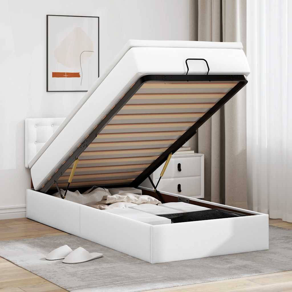 Ottomaanse bed met matras 90x200cm kunstleer wit is nu te koop bij PeponiXL, paradijselijk wonen!