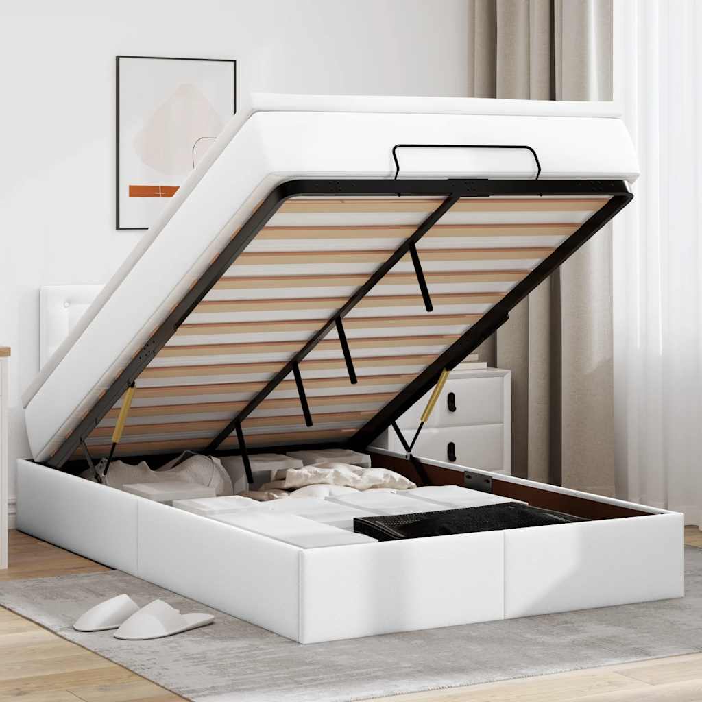 Ottoman bed met matras 120x190 cm kunstleer wit is nu te koop bij PeponiXL, paradijselijk wonen!