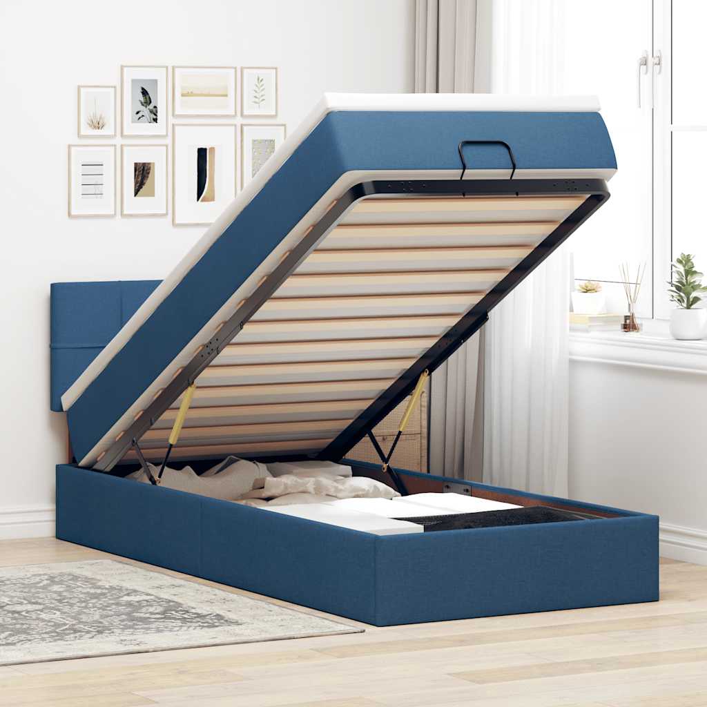 Bed met matras 90x200 cm stof blauw is nu te koop bij PeponiXL, paradijselijk wonen!