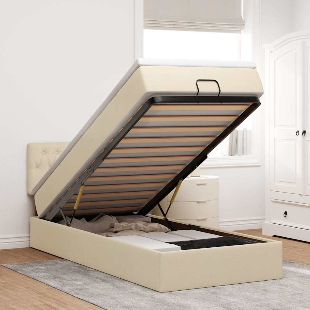 Ottoman bed met matras 90x190cm stof crèmekleurig is nu te koop bij PeponiXL, paradijselijk wonen!