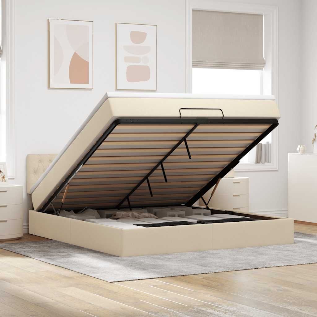 Ottoman bed met matras 180x200cm stof crèmekleurig is nu te koop bij PeponiXL, paradijselijk wonen!