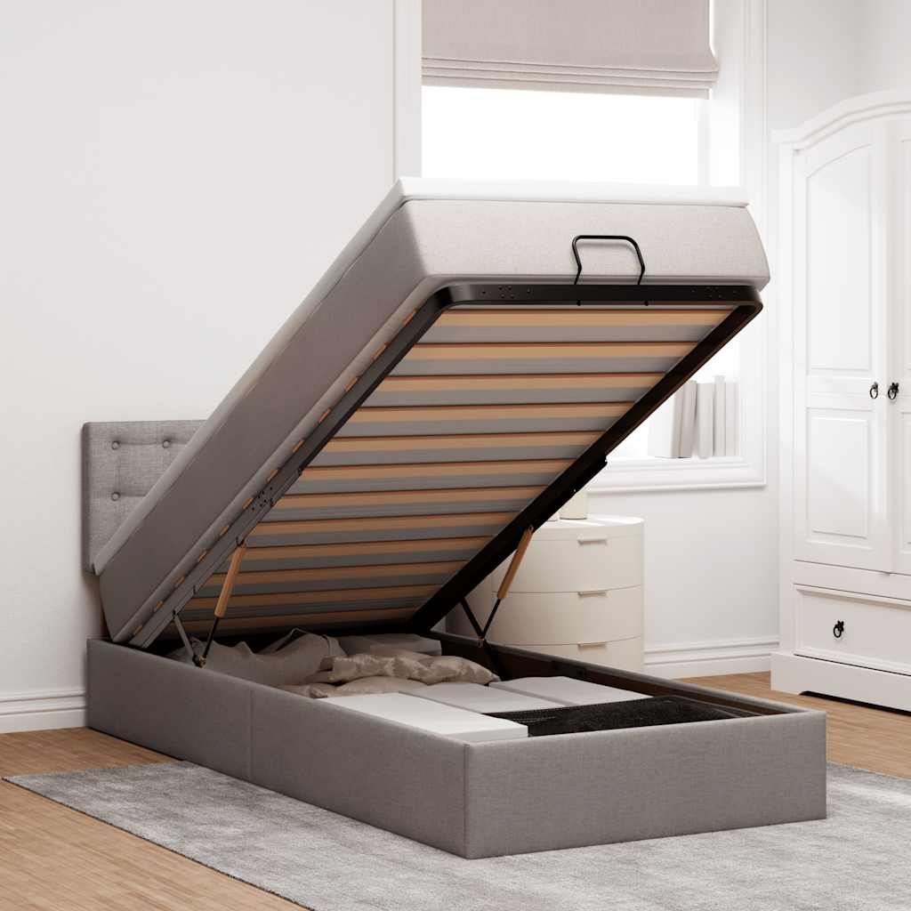 Bed met matras 90x200 cm stof taupe is nu te koop bij PeponiXL, paradijselijk wonen!