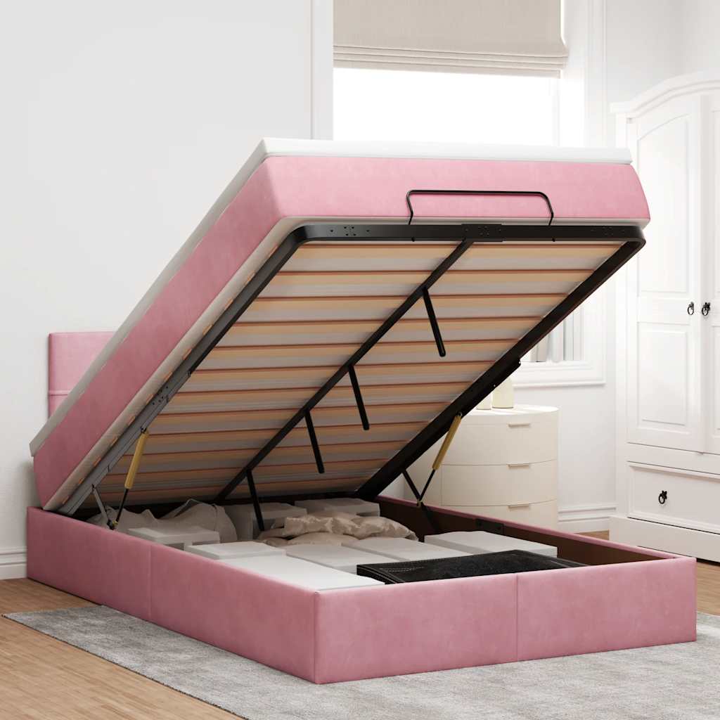 Bed poef met matras 120x190 cm fluweel roze is nu te koop bij PeponiXL, paradijselijk wonen!