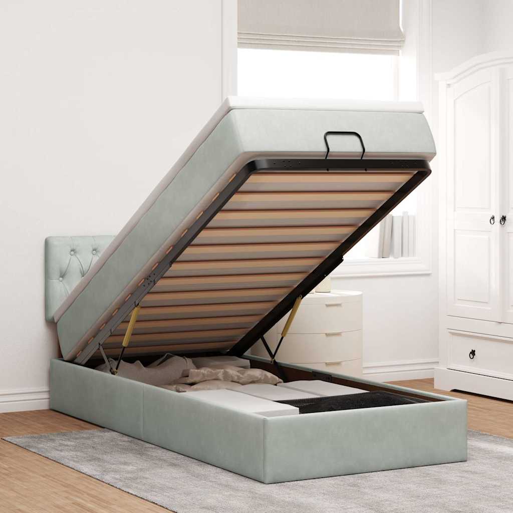 Ottoman bed met matras 90x200cm fluweel lichtgrijs is nu te koop bij PeponiXL, paradijselijk wonen!