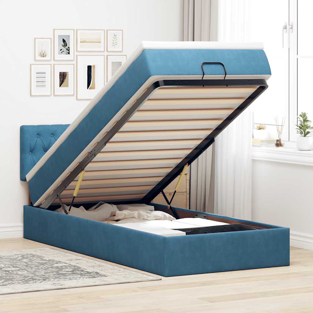 Ottoman bed met matras 90x200cm fluweel donkerblauw is nu te koop bij PeponiXL, paradijselijk wonen!