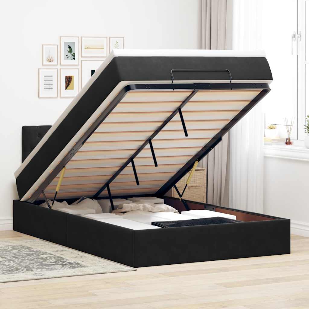 Bed poef met matras 120x190 cm fluweel zwart is nu te koop bij PeponiXL, paradijselijk wonen!