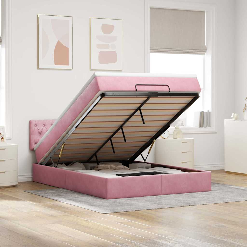 Ottoman bed met matras 140x190cm fluweel roze is nu te koop bij PeponiXL, paradijselijk wonen!