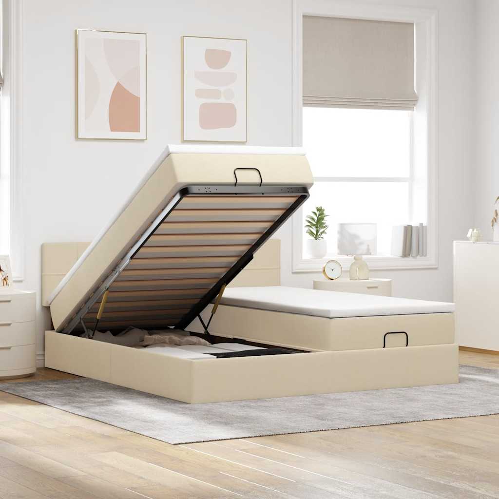 Ottoman bed met matrassen 160x200cm stof crèmekleurig is nu te koop bij PeponiXL, paradijselijk wonen!