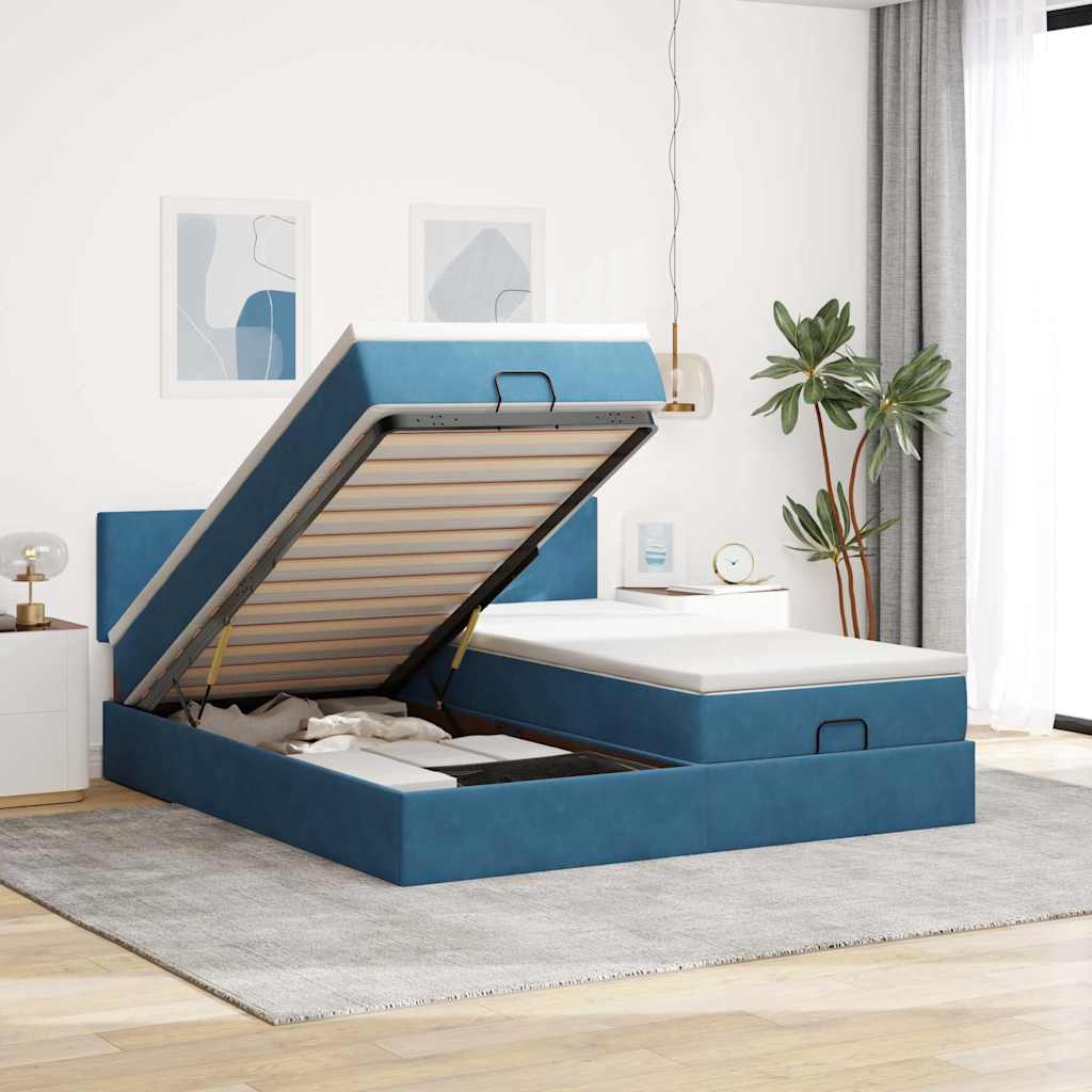 Ottoman bed met matrassen 180x200cm fluweel donkerblauw is nu te koop bij PeponiXL, paradijselijk wonen!