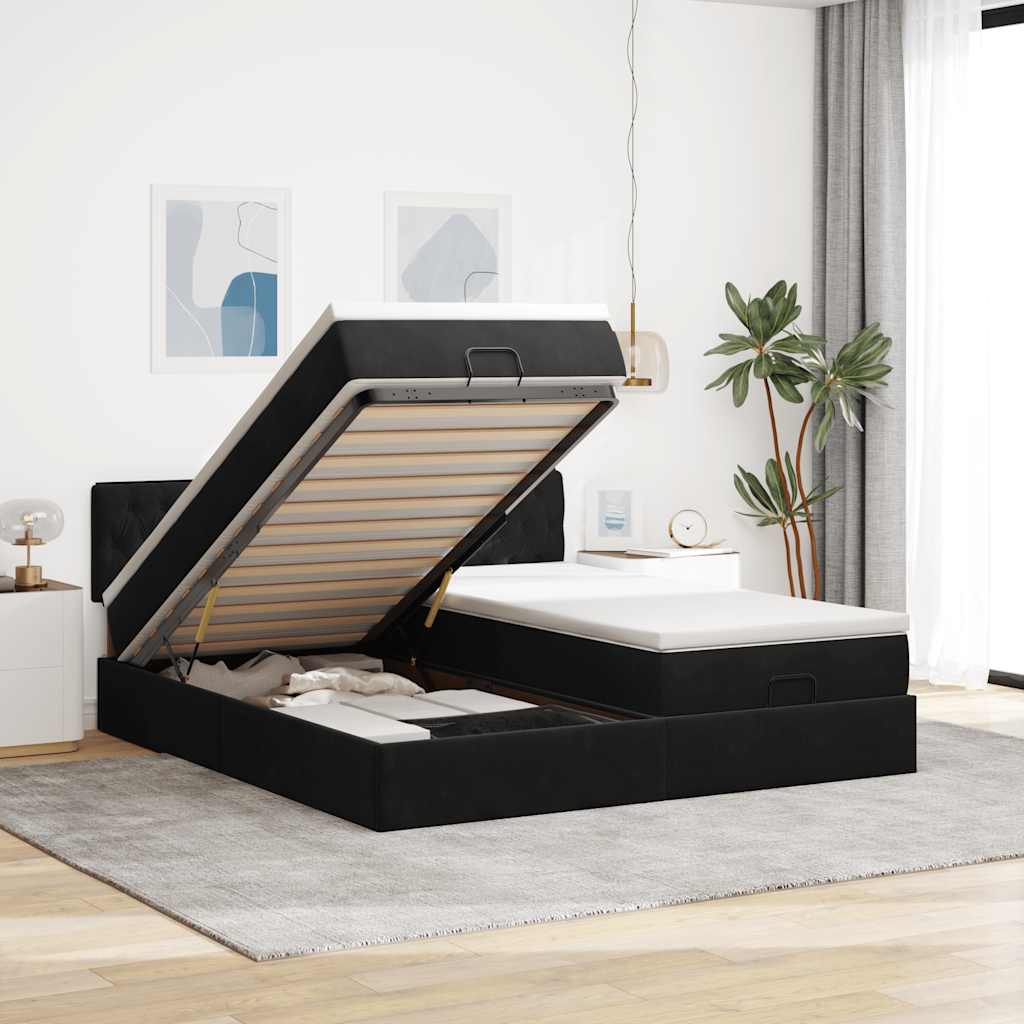 Ottoman bed met matrassen 180x200cm fluweel zwart is nu te koop bij PeponiXL, paradijselijk wonen!