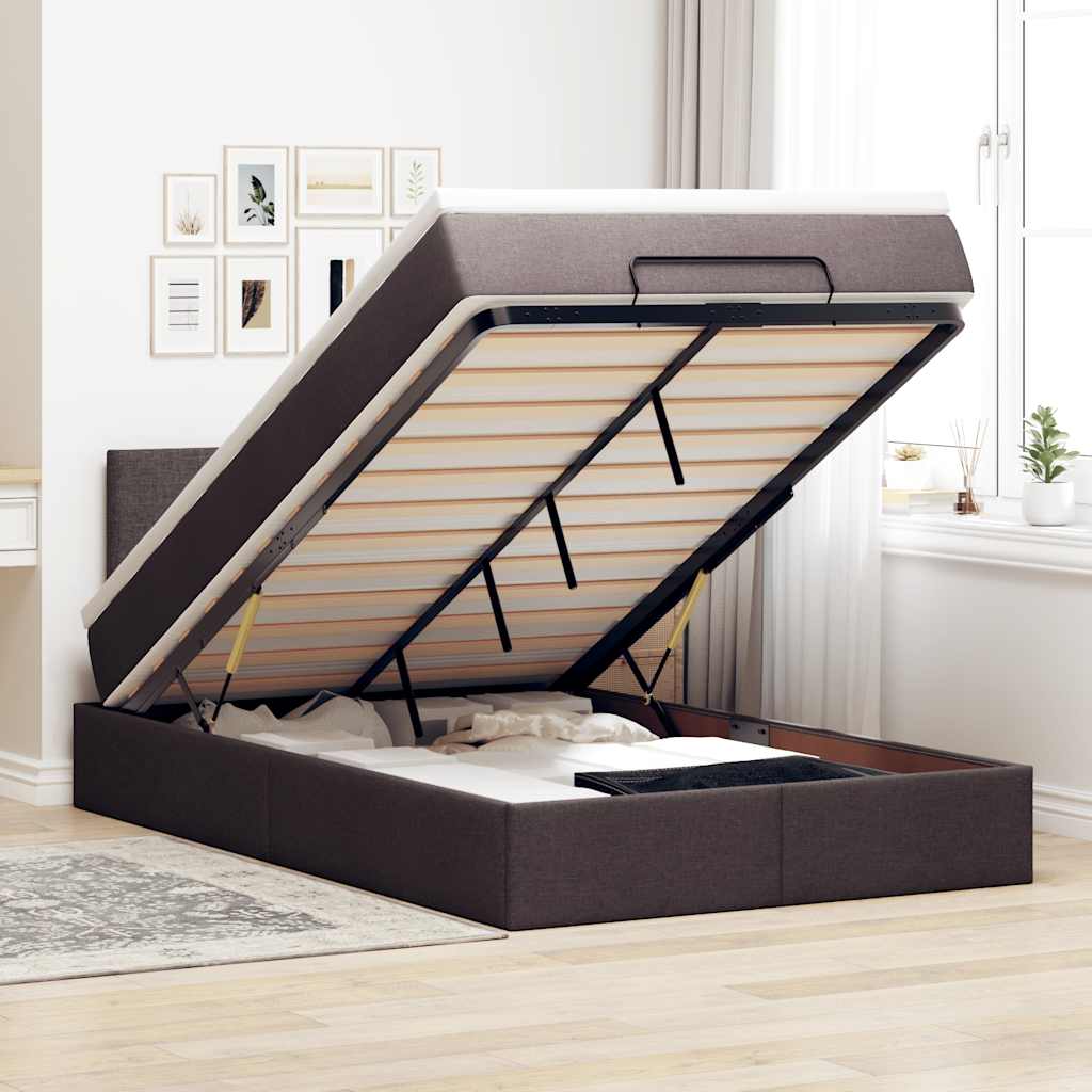 Ottoman bed met matras en LED's 120x200 cm stof donkerbruin is nu te koop bij PeponiXL, paradijselijk wonen!