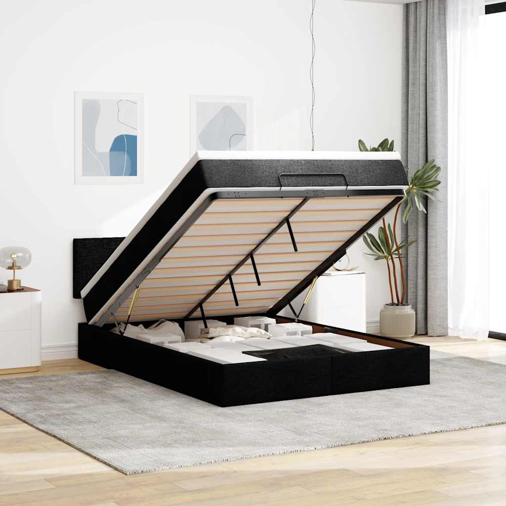 Bed poef met matras en LED's stof 140x190 cm zwart is nu te koop bij PeponiXL, paradijselijk wonen!