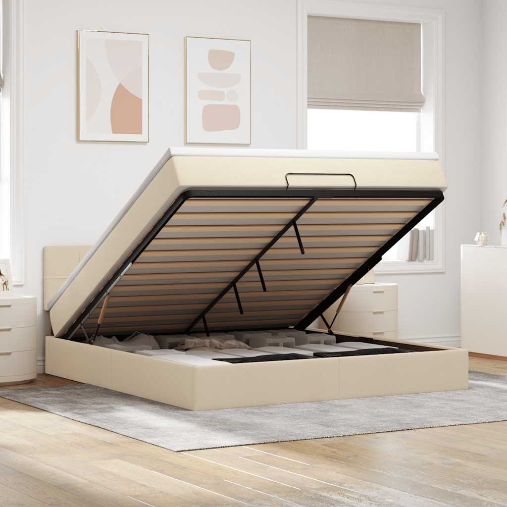 Ottoman bed met matras en LED's 160x200cm stof crèmekleurig is nu te koop bij PeponiXL, paradijselijk wonen!