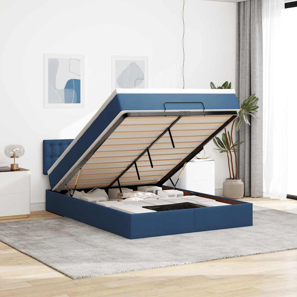 Bed poef met matras en LED's stof 140x190 cm blauw is nu te koop bij PeponiXL, paradijselijk wonen!