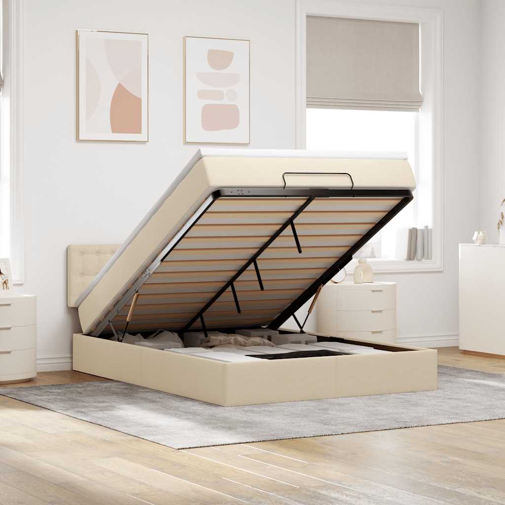 Bed poef met matras en LED's 140x200 cm stof crèmekleurig is nu te koop bij PeponiXL, paradijselijk wonen!