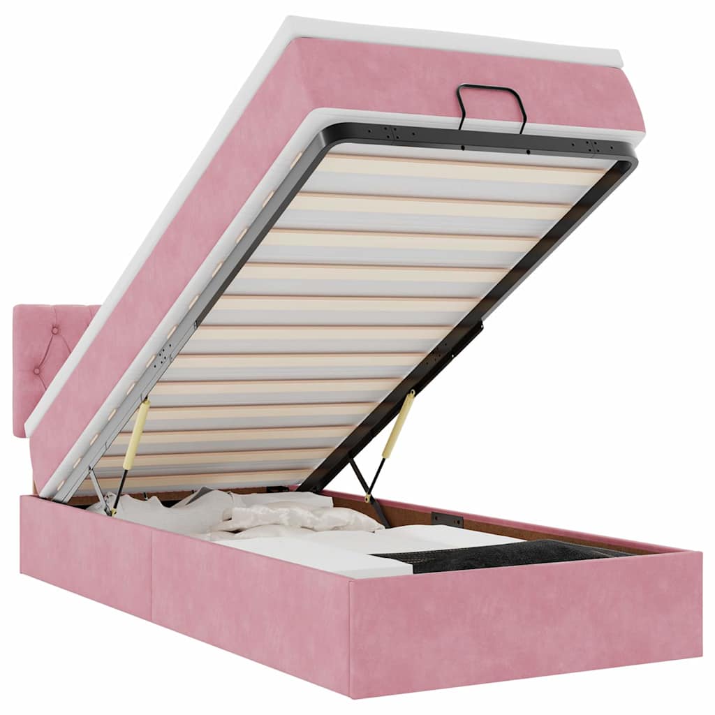Ottoman bed met matras en LED's 100x200 cm fluweel roze is nu te koop bij PeponiXL, paradijselijk wonen!