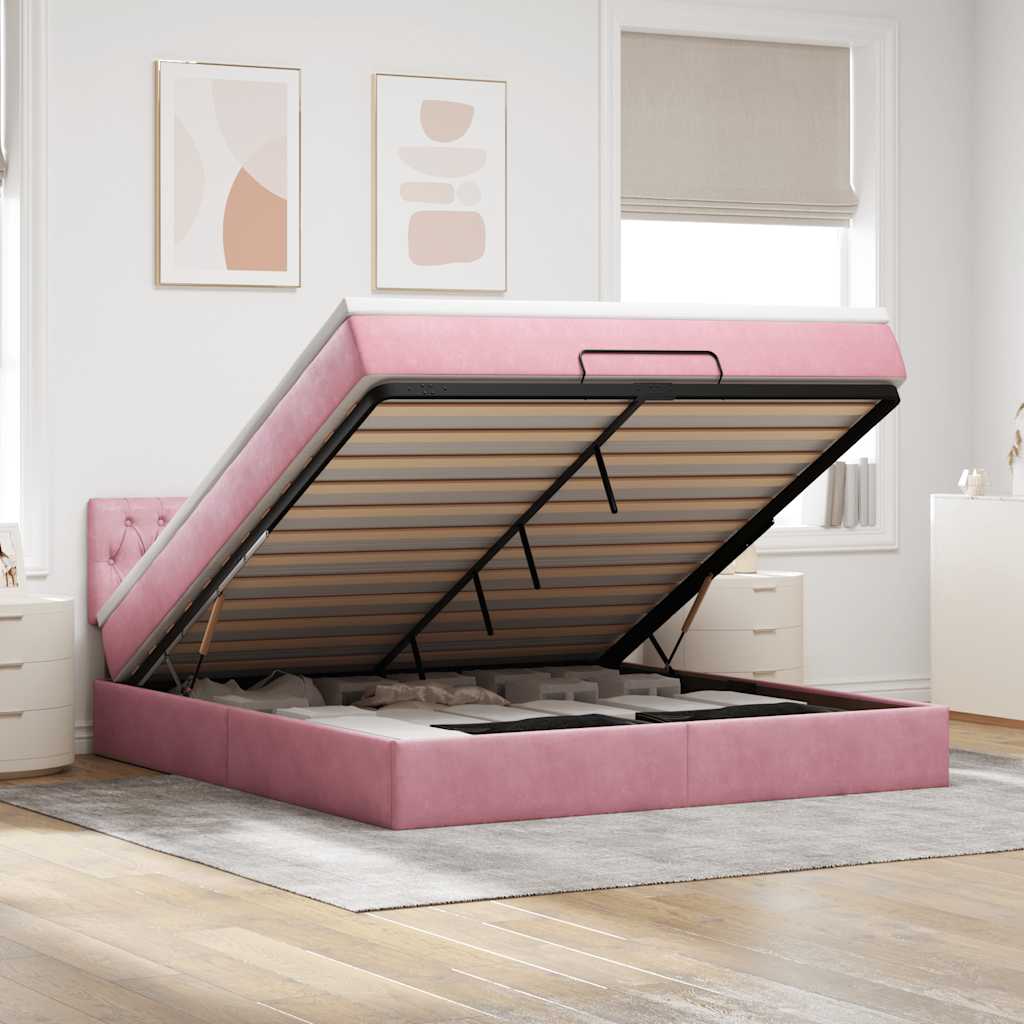 Bed poef met matras en LED's 180x200 cm fluweel roze is nu te koop bij PeponiXL, paradijselijk wonen!