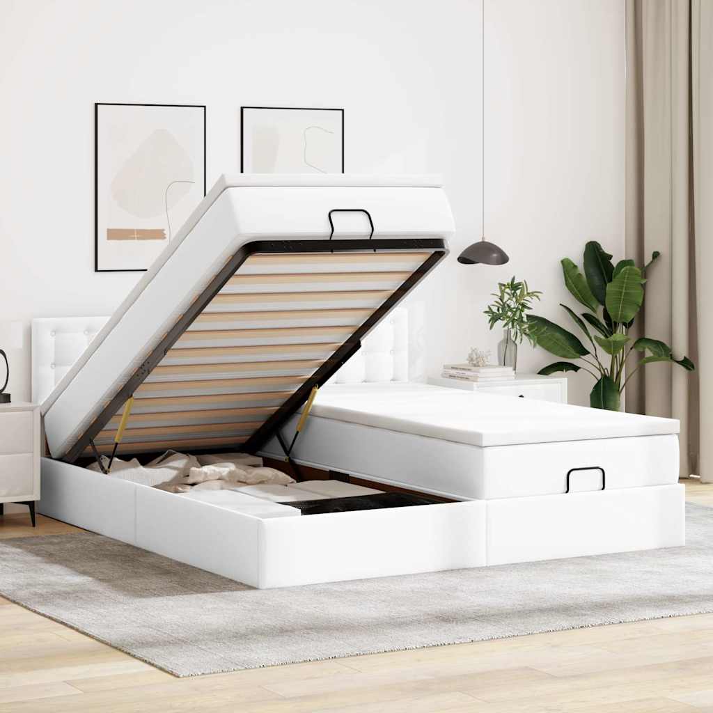 Ottoman bed met matrassen en LED's 180x200cm kunstleer wit is nu te koop bij PeponiXL, paradijselijk wonen!