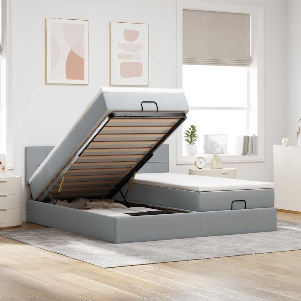 Ottoman bed met matrassen en LED's 180x200cm stof lichtgrijs is nu te koop bij PeponiXL, paradijselijk wonen!