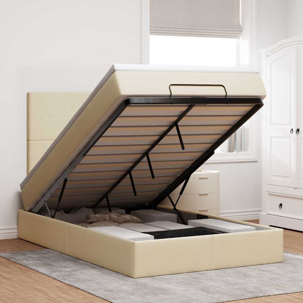 Ottoman bed met matras 120x200cm stof crèmekleurig is nu te koop bij PeponiXL, paradijselijk wonen!