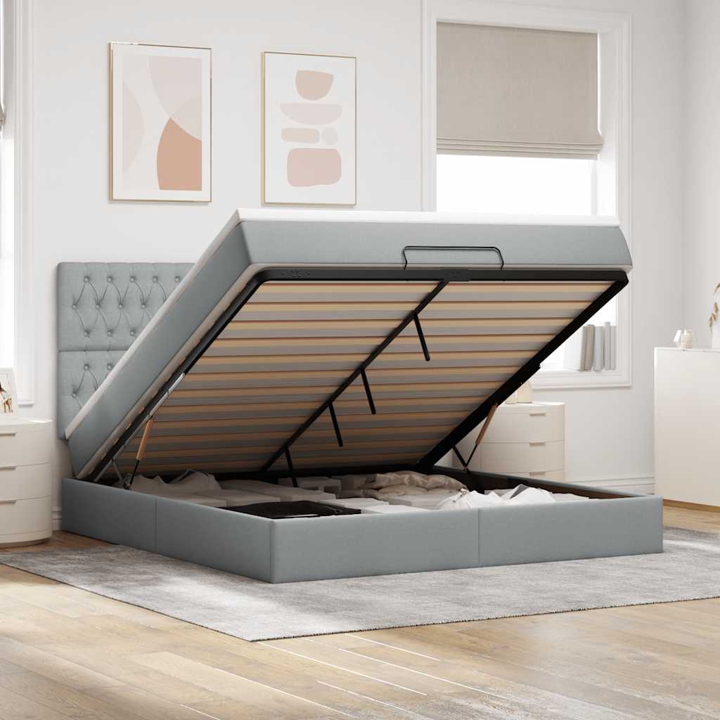 Ottoman bed met matras 160x200cm stof lichtgrijs is nu te koop bij PeponiXL, paradijselijk wonen!