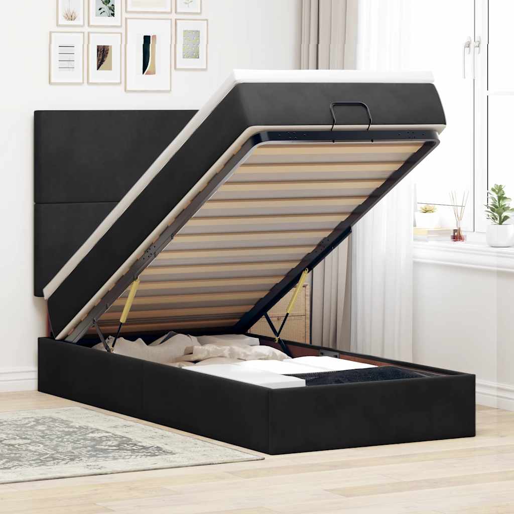 Ottoman bed met matrassen 90x190cm fluweel zwart is nu te koop bij PeponiXL, paradijselijk wonen!