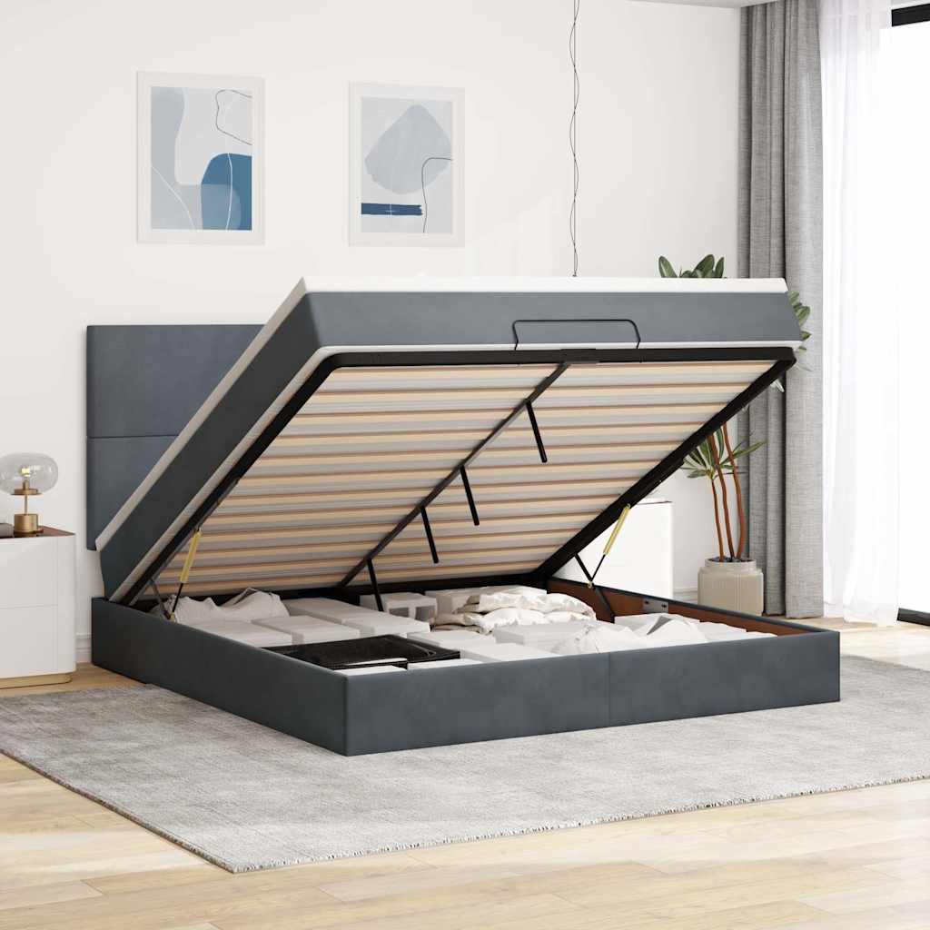 Ottoman bed met matrassen 160x200cm fluweel donkergrijs is nu te koop bij PeponiXL, paradijselijk wonen!
