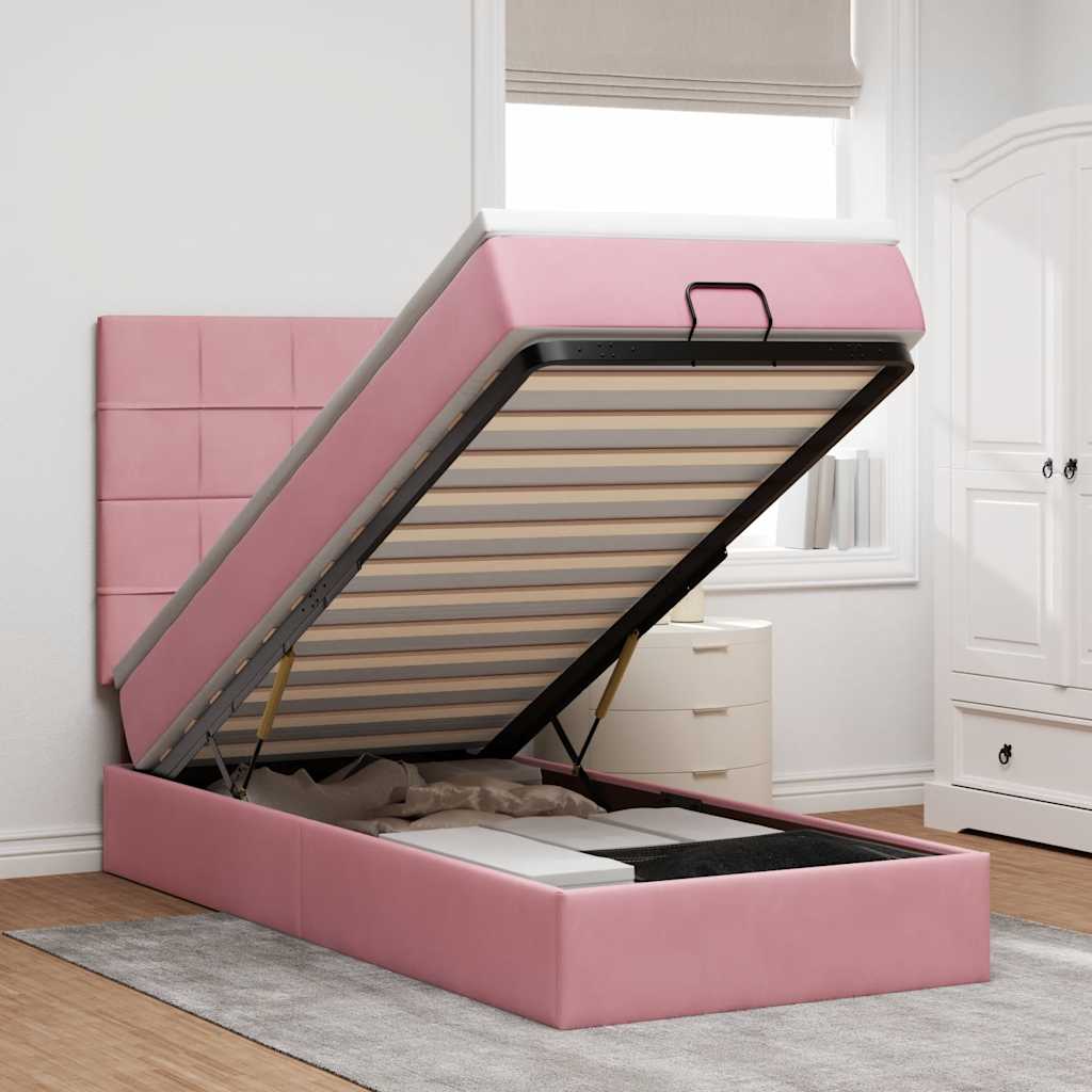 Ottoman bed met matrassen 100x200cm fluweel roze is nu te koop bij PeponiXL, paradijselijk wonen!