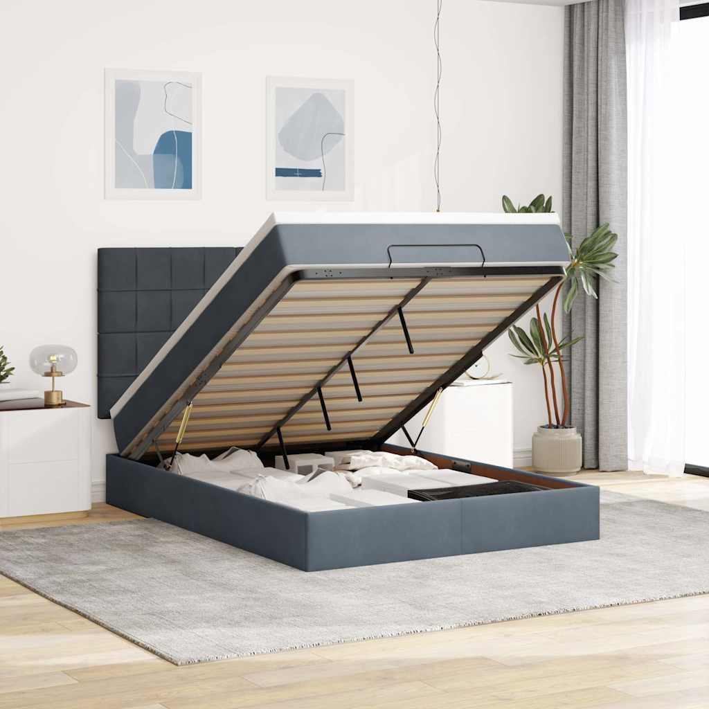 Ottoman bed met matrassen 140x200cm fluweel donkergrijs is nu te koop bij PeponiXL, paradijselijk wonen!