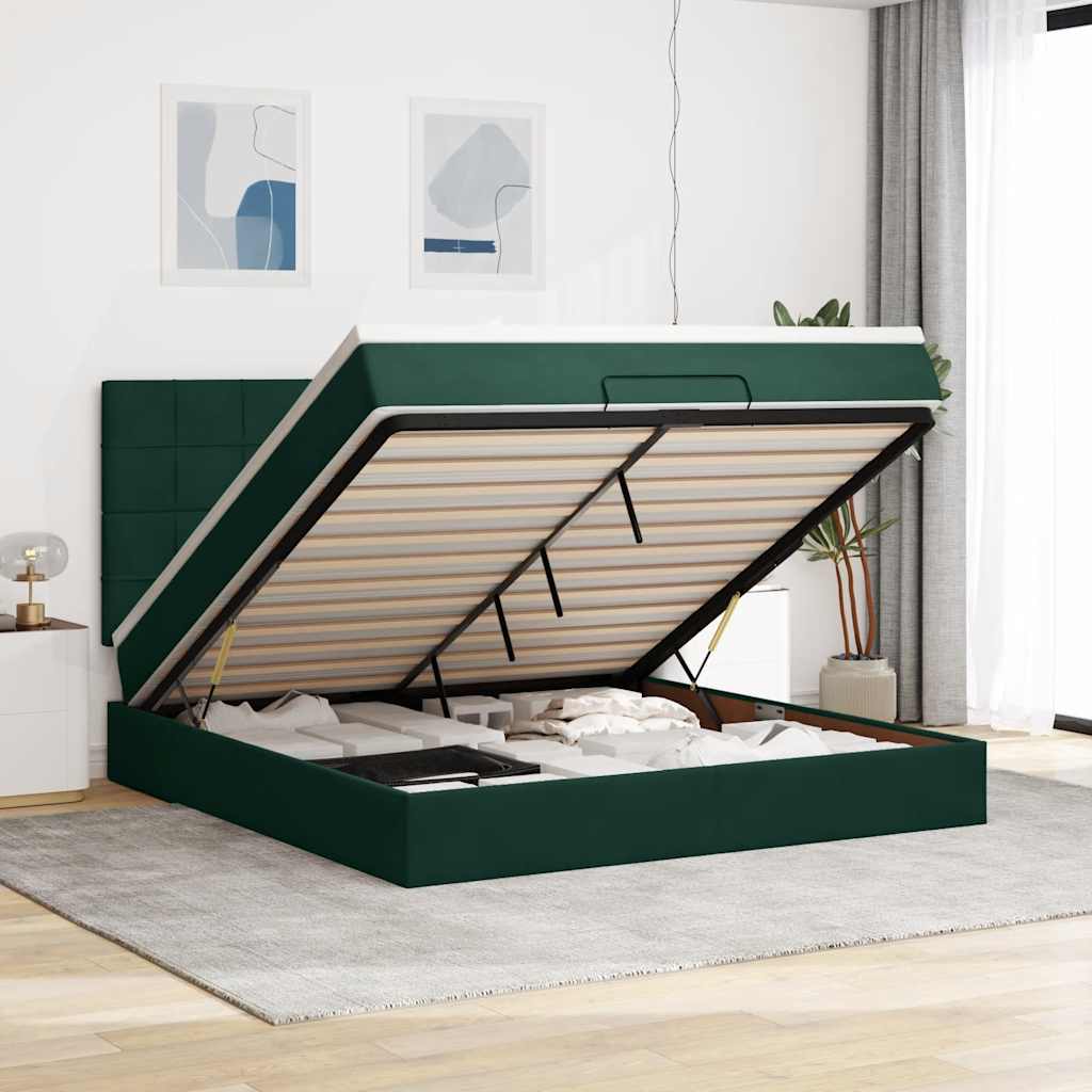 Ottoman bed met matrassen 160x200cm fluweel donkergroen is nu te koop bij PeponiXL, paradijselijk wonen!