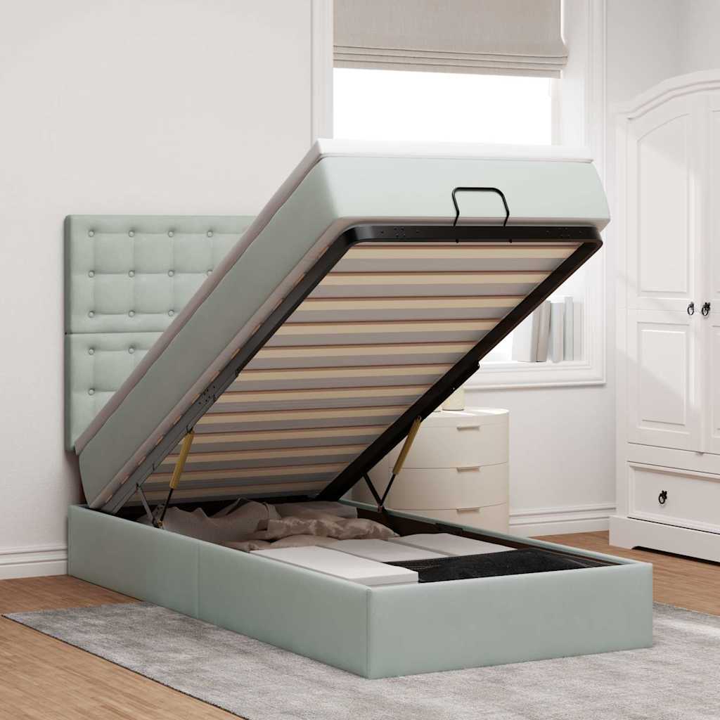 Ottoman bed met matrassen 80x200cm fluweel lichtgrijs is nu te koop bij PeponiXL, paradijselijk wonen!