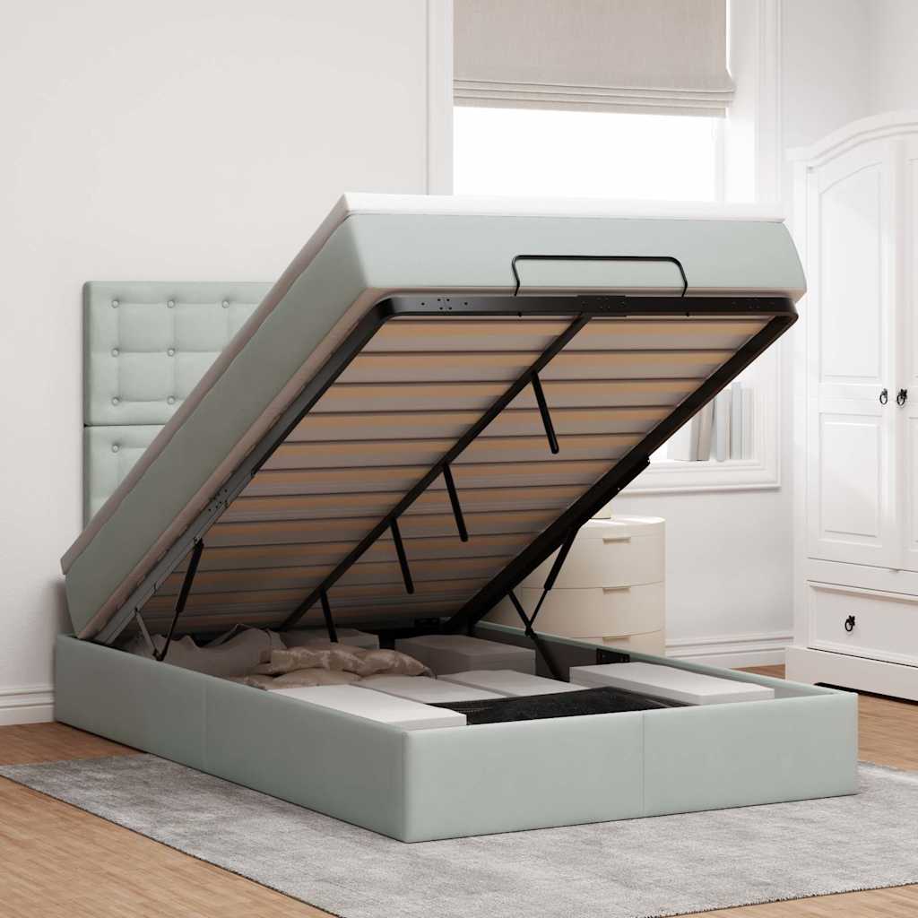 Ottoman bed met matrassen 120x200cm fluweel lichtgrijs is nu te koop bij PeponiXL, paradijselijk wonen!