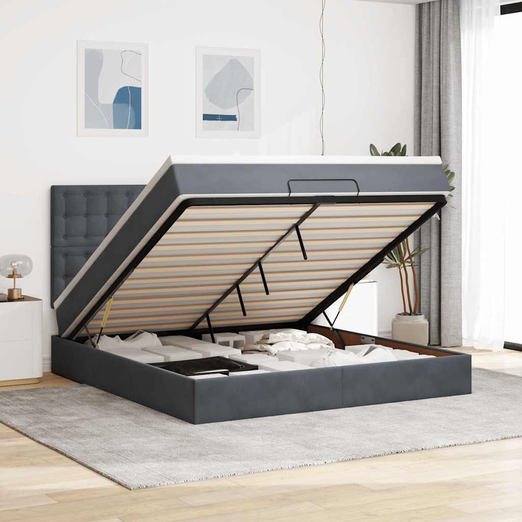 Ottoman bed met matrassen 180x200cm fluweel donkergrijs is nu te koop bij PeponiXL, paradijselijk wonen!