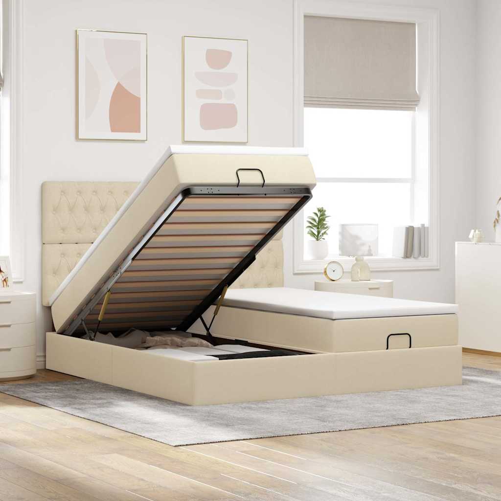 Ottoman bed met matrassen 160x200cm stof crèmekleurig is nu te koop bij PeponiXL, paradijselijk wonen!