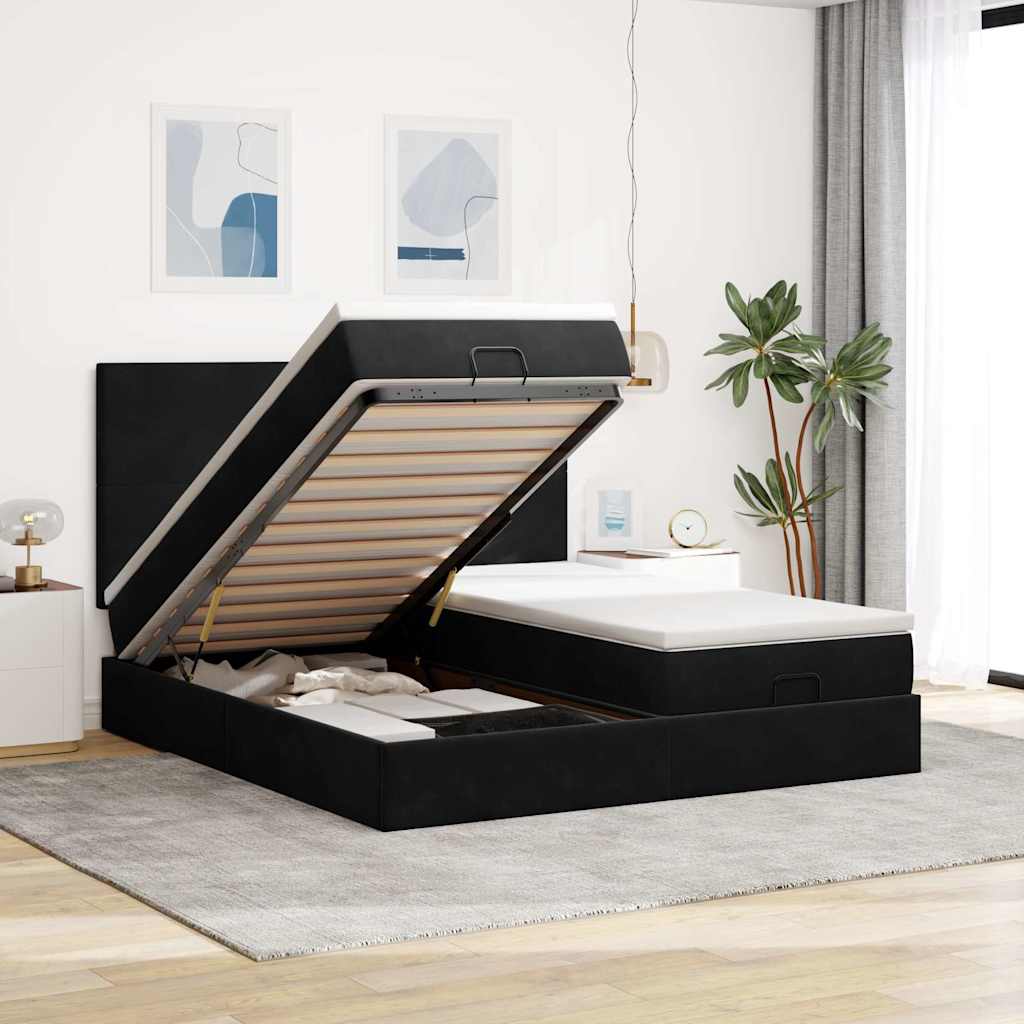 Ottoman bed met matrassen 160x200cm fluweel zwart is nu te koop bij PeponiXL, paradijselijk wonen!