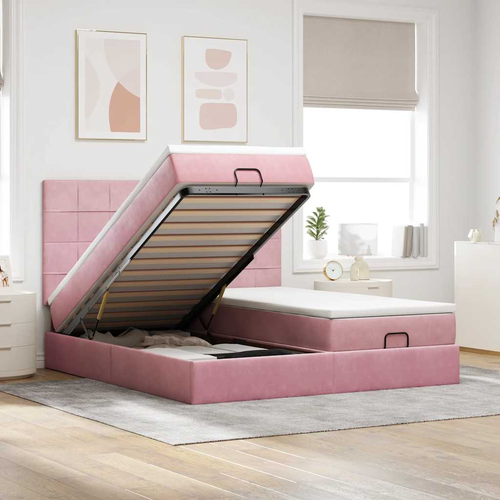 Ottoman bed met matrassen 200x200cm fluweel roze is nu te koop bij PeponiXL, paradijselijk wonen!