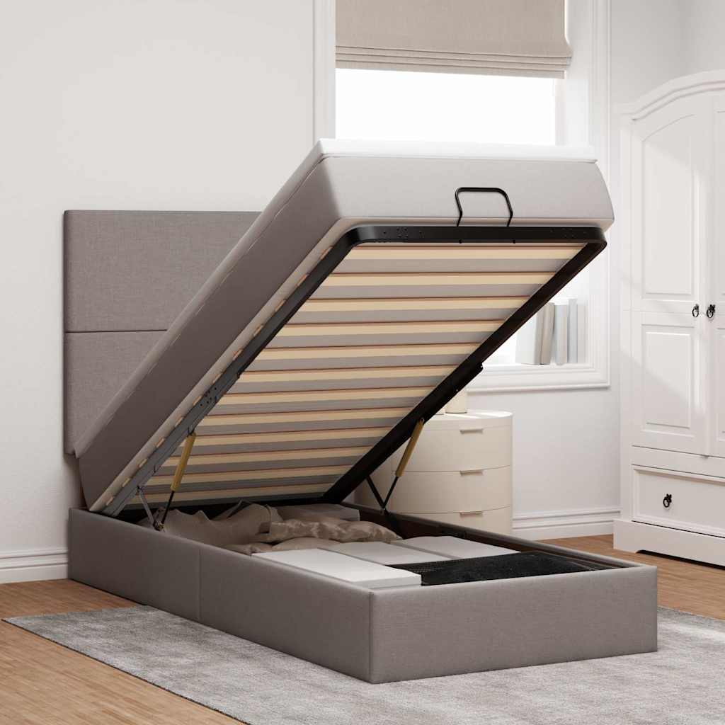 Ottoman bed met matras en LED's 80x200cm stof taupe is nu te koop bij PeponiXL, paradijselijk wonen!