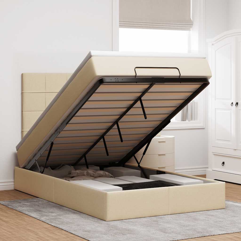 Ottoman bed met matras en LED's 120x190cm stof crèmekleurig is nu te koop bij PeponiXL, paradijselijk wonen!