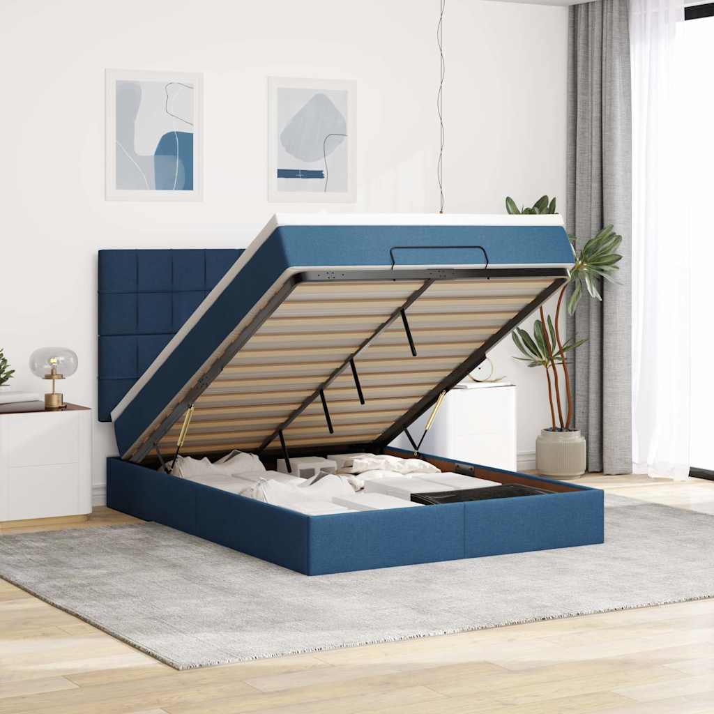 Ottoman bed met matras en LED's 140x190cm stof blauw is nu te koop bij PeponiXL, paradijselijk wonen!